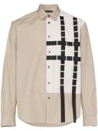 Portvel Ribbon Detail Contrast Panel Shirt - Grey