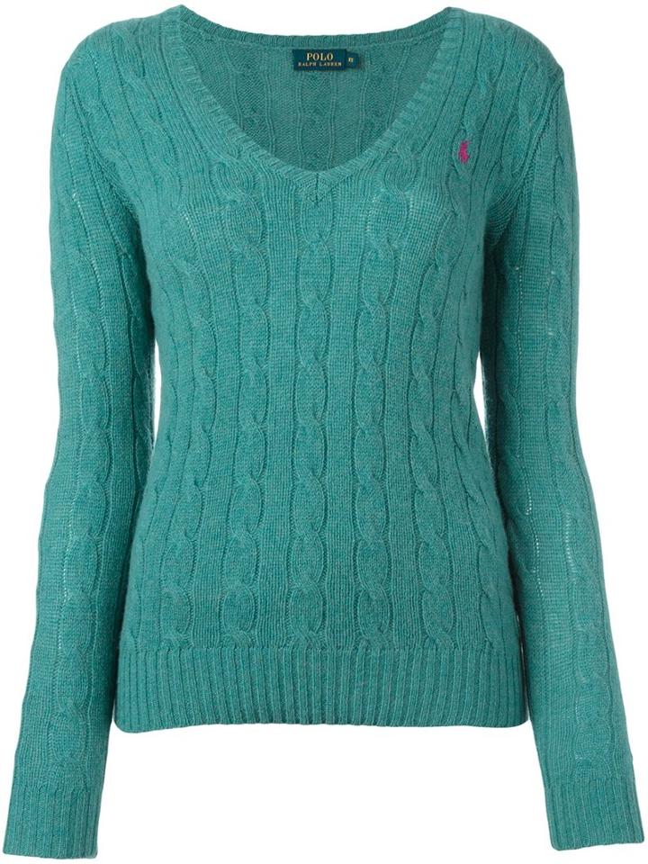 Polo Ralph Lauren V-neck Jumper, Women's, Size: Medium, Green, Cashmere/merino