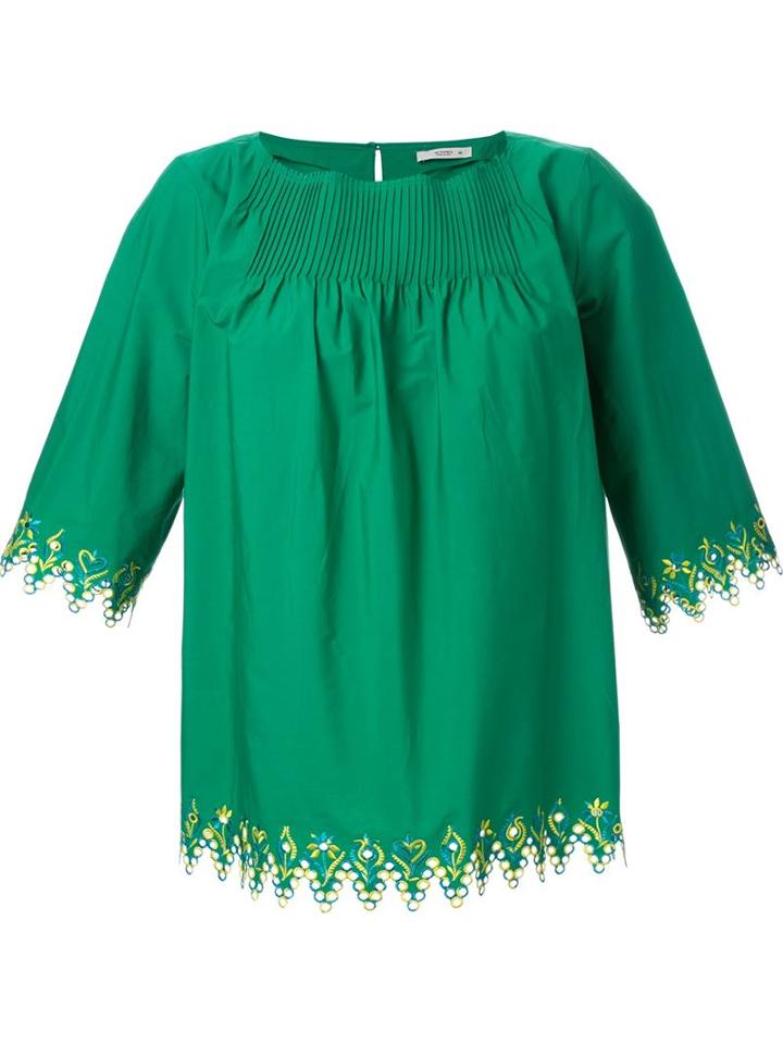 Etro Embroidered Trim Blouse, Women's, Size: 42, Green, Cotton/spandex/elastane