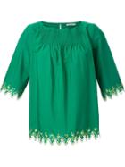 Etro Embroidered Trim Blouse, Women's, Size: 42, Green, Cotton/spandex/elastane