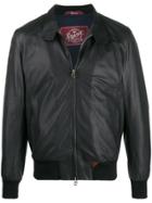 Stewart Fitted Leather Bomber Jacket - Black