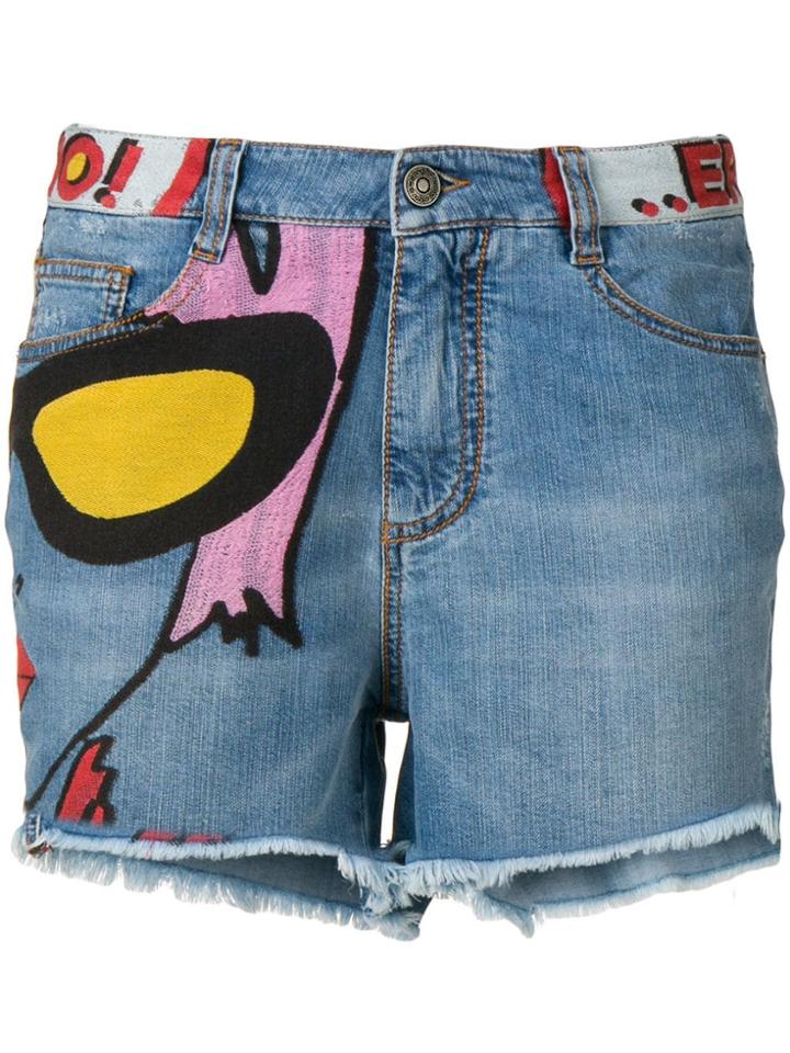 Ermanno Scervino Comic Print Denim Shorts - Blue