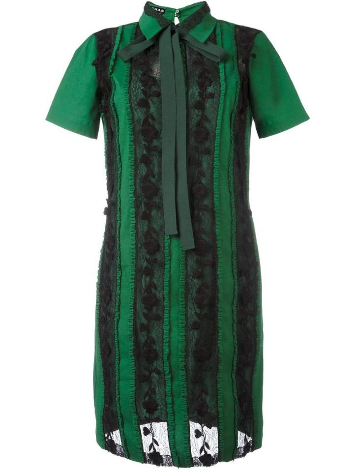 Rochas Lace-trimmed Shirt Dress, Women's, Size: 38, Green, Silk/cotton/spandex/elastane