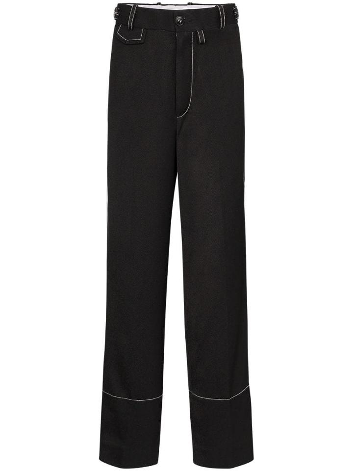Pronounce Contrast Stitch Wide-leg Trousers - Black