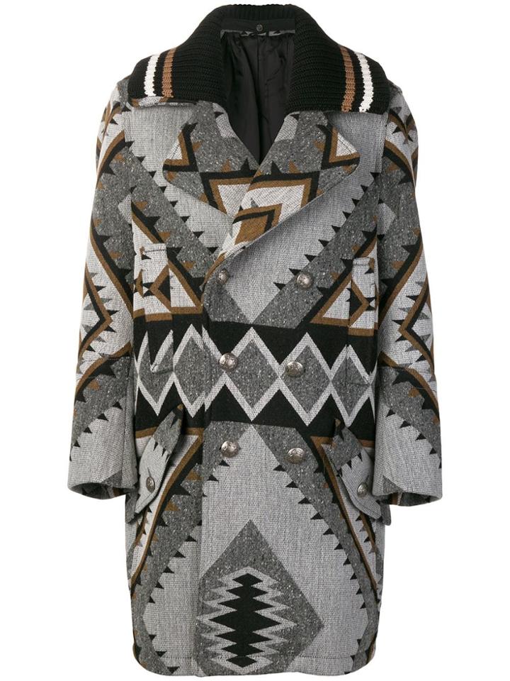 Diesel Black Gold Navajo Pattern Midi Coat - Grey