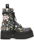 R13 Floral-print Chunky Sole Boots - Black