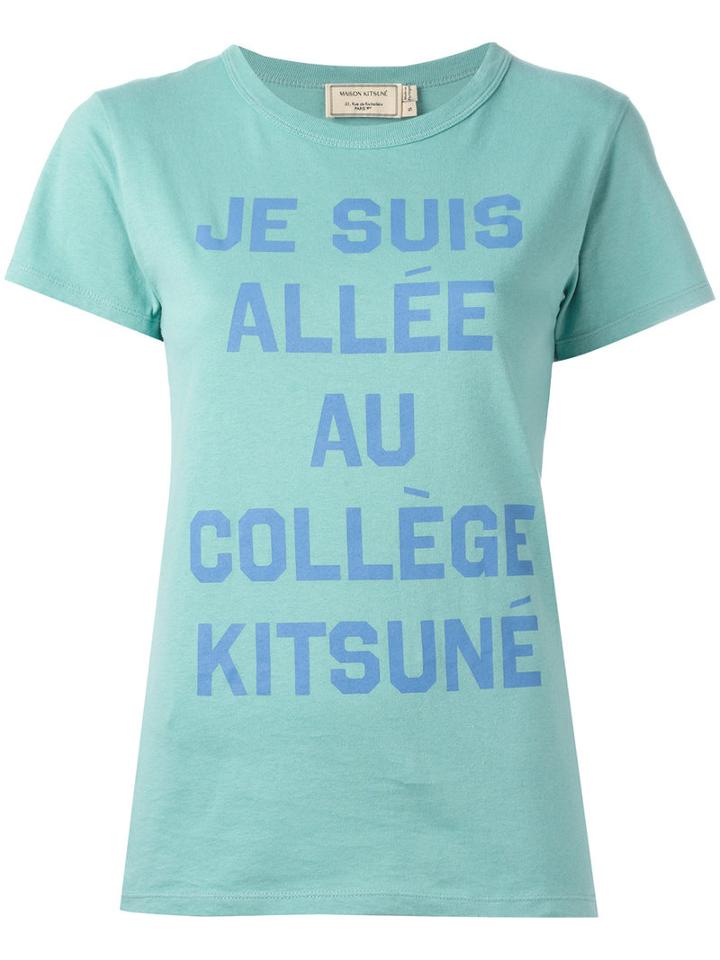 Maison Kitsuné Slogan Print T-shirt, Women's, Size: Small, Blue, Cotton
