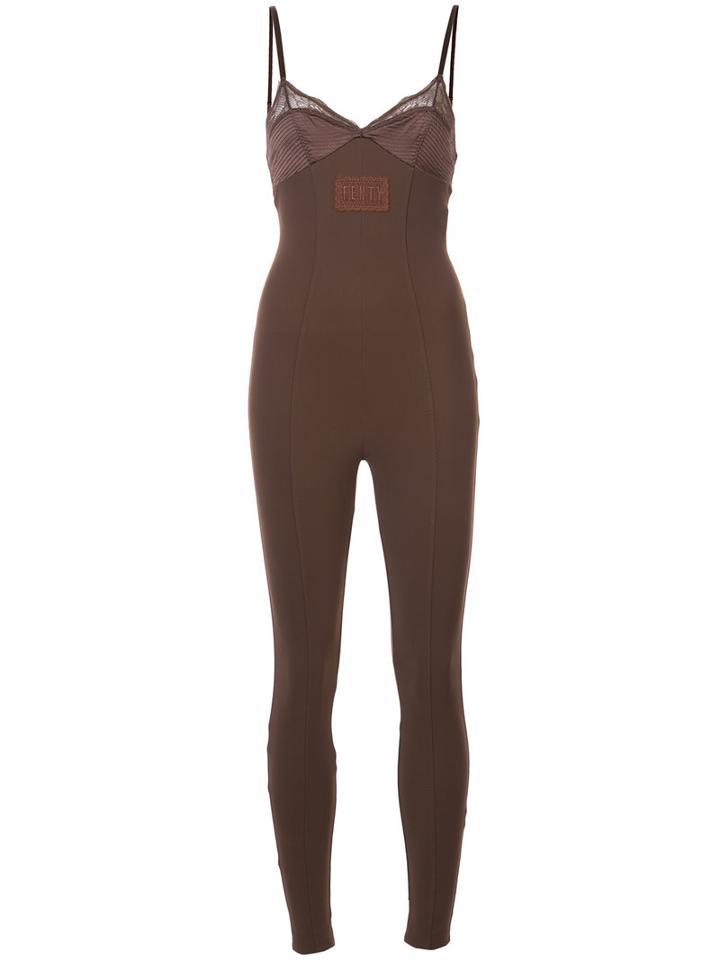 Fenty X Puma - Lace Detail Full Bodysuit - Women - Polyester/spandex/elastane - S, Brown, Polyester/spandex/elastane