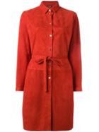 Kiton Belted Shirt Dress, Women's, Size: 44, Red, Lamb Skin
