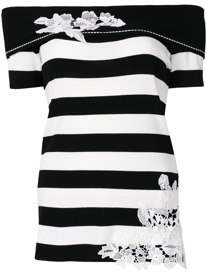 Blugirl Striped Appliqué Lace Top - Black