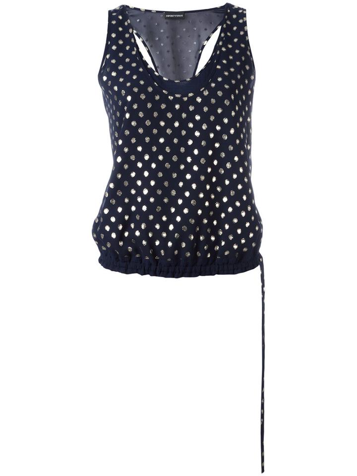 Emporio Armani Polka Dot Tank Top, Women's, Size: 46, Blue, Polyester/cotton/viscose