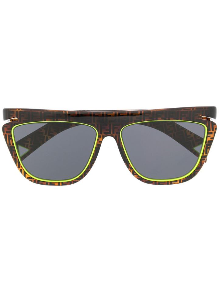 Fendi Eyewear Ff Logo Square Sunglasses - Brown