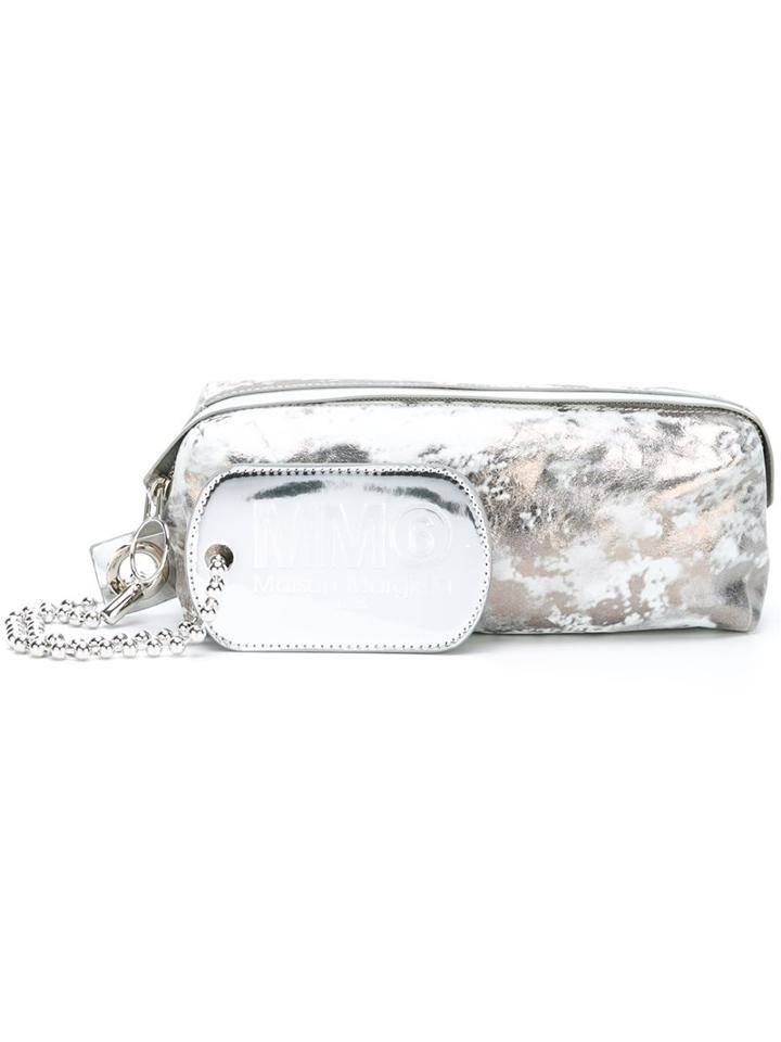 Mm6 Maison Margiela Dog Tag Metallic Clutch, Women's, Grey
