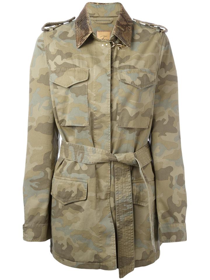 Fay Camouflage Pattern Trenchcoat, Women's, Size: Xl, Green, Cotton/polyester/polyurethane/acrylic