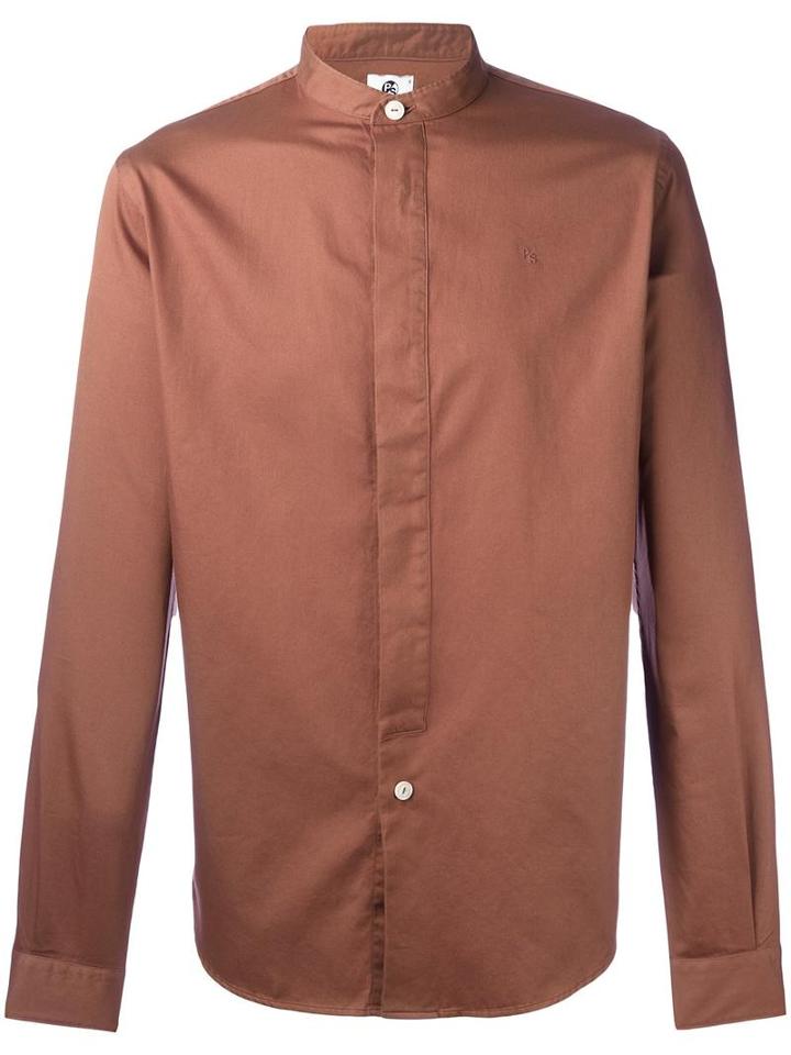Ps By Paul Smith Mandarin Neck Shirt, Men's, Size: Small, Brown, Cotton