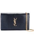 Saint Laurent Monogram Chain Wallet, Women's, Black, Calf Leather