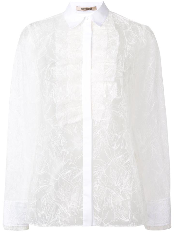 Roberto Cavalli Ruffle Front Lace Shirt - White
