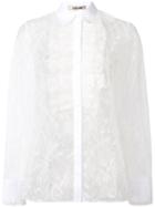 Roberto Cavalli Ruffle Front Lace Shirt - White