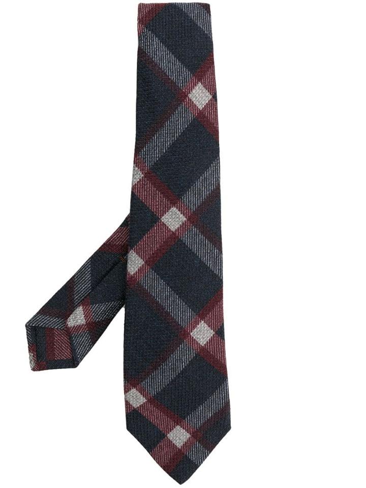 Kiton Checked Pattern Tie - Blue