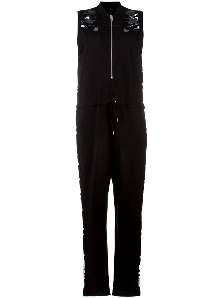 Diesel Sheer Shoulders Zipped Jumpsuit, Women's, Size: Medium, Black, Polyester/viscose