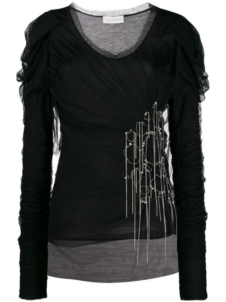 Faith Connexion Draped Tulle Blouse - Black