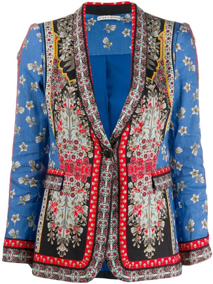 Alice+olivia Printed Shawl Blazer - Blue