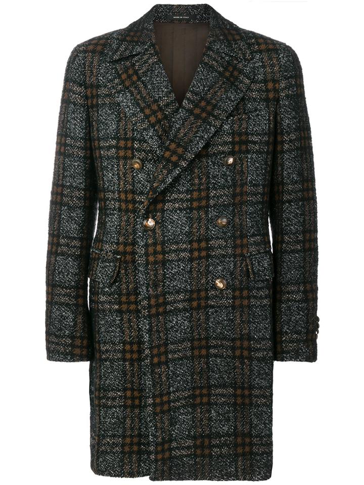 Tagliatore Check Double Breasted Coat - Black