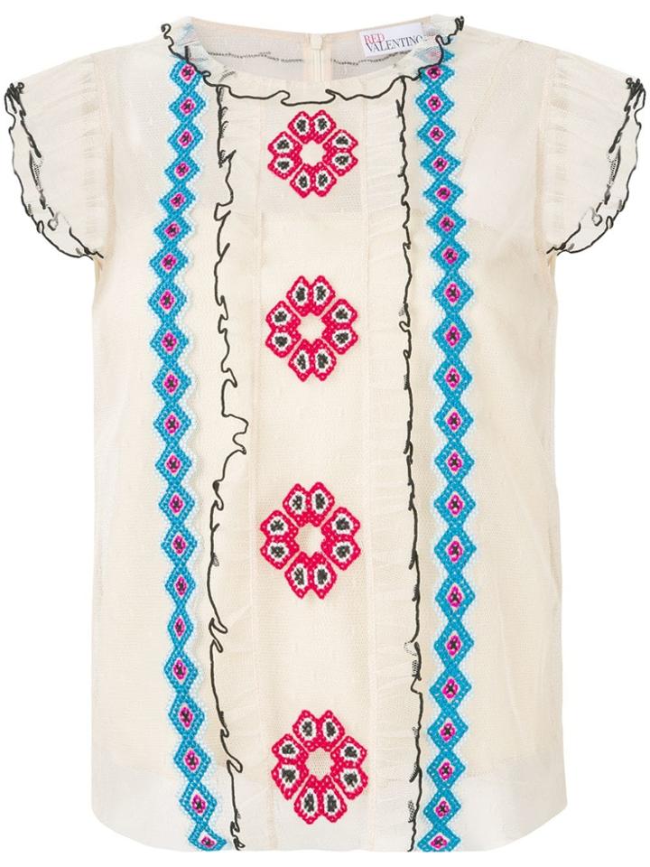 Red Valentino Embroidered Tulle Blouse - Neutrals
