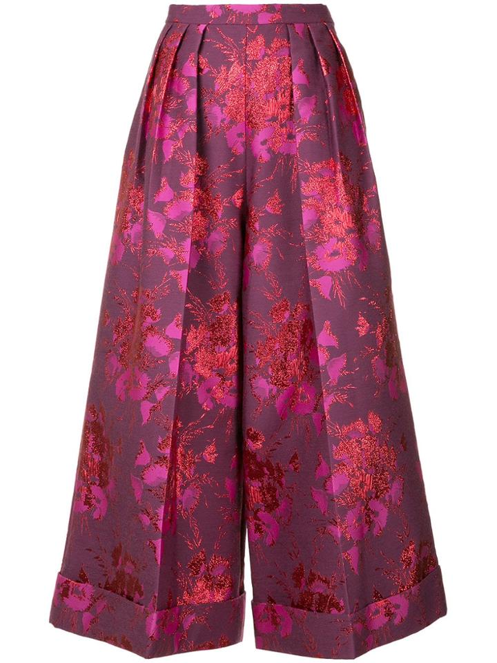 Delpozo Floral Embroidered Cropped Trousers - Pink & Purple