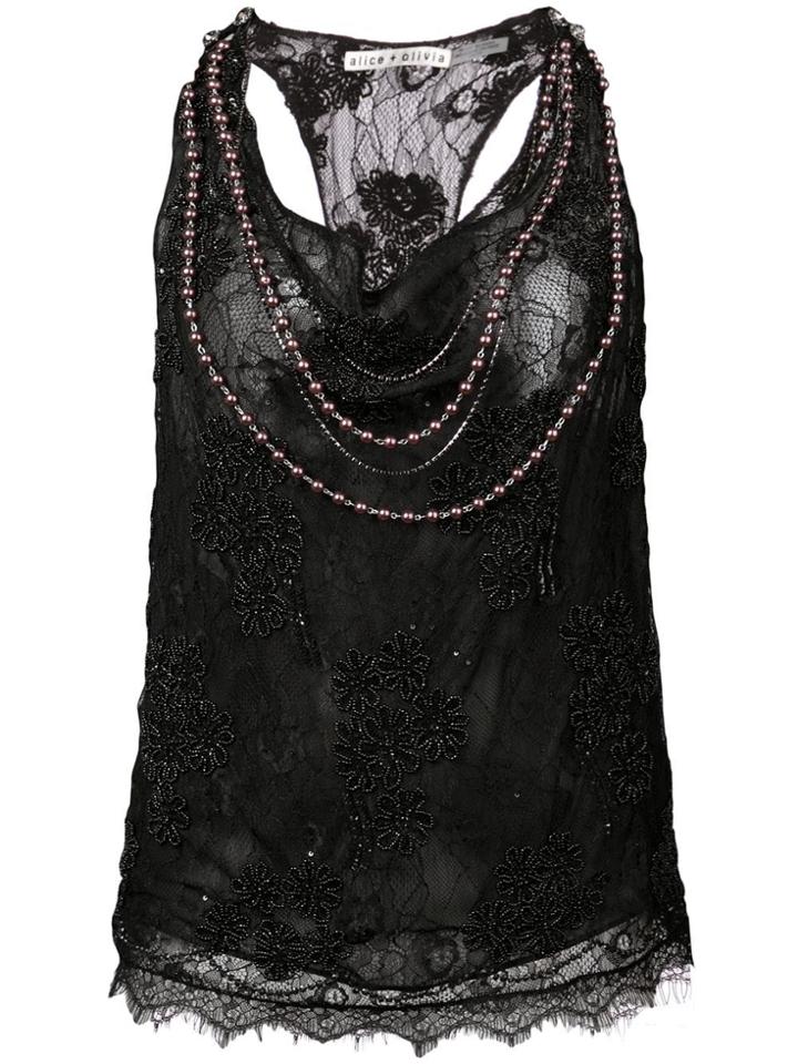 Alice+olivia Pearl Embellished Lace Tank - Black