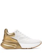 Alexander Mcqueen White And Gold Chunky Leather Low Top Sneakers