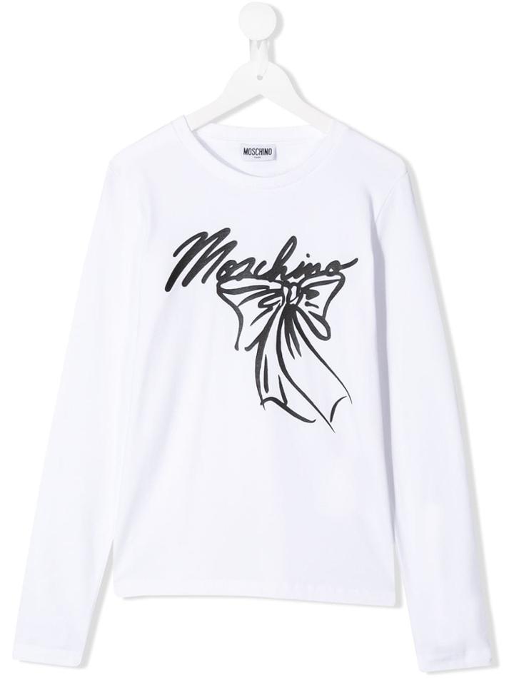 Moschino Kids Teen Logo Print Long Sleeve Top - White
