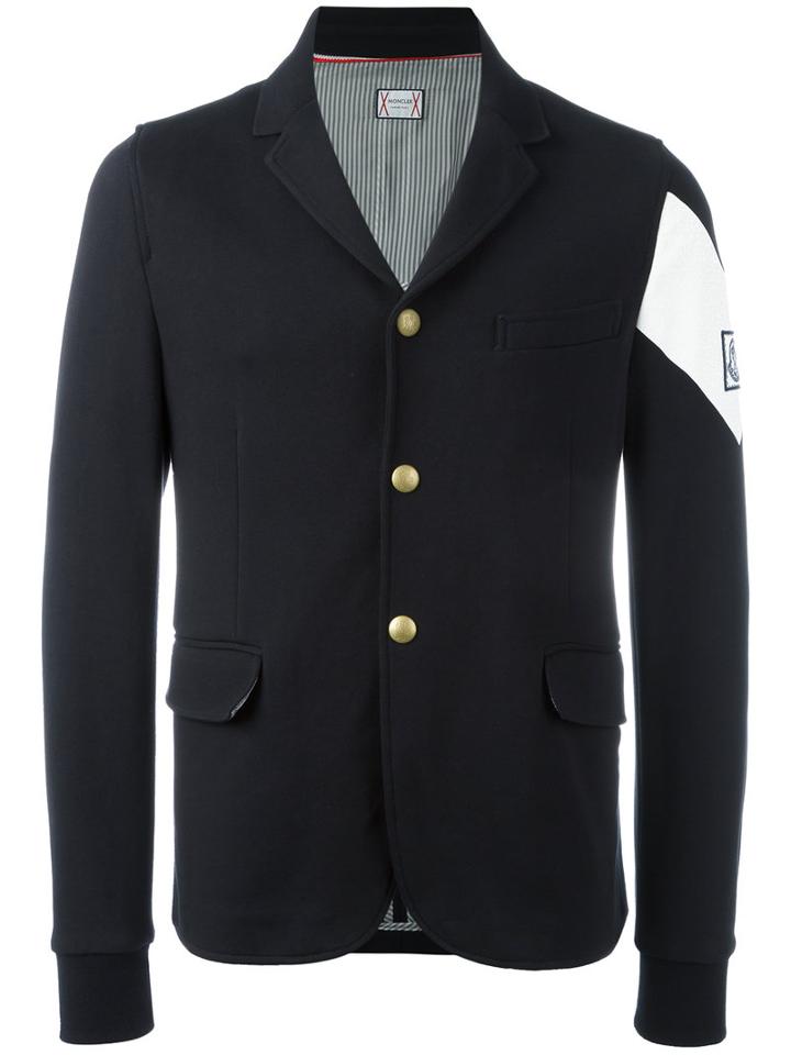 Moncler Gamme Bleu Contrast Brand Armband Blazer, Men's, Size: Medium, Blue, Cotton/cupro