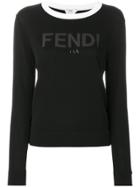 Fendi Contrast-collar Logo Sweater - Black