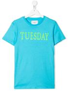Alberta Ferretti Kids Teen Tuesday Slogan T-shirt - Blue