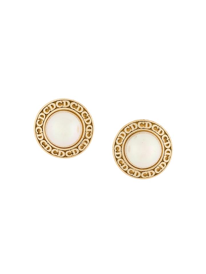 Christian Dior Vintage Logo Trim Clip-on Earrings - Metallic