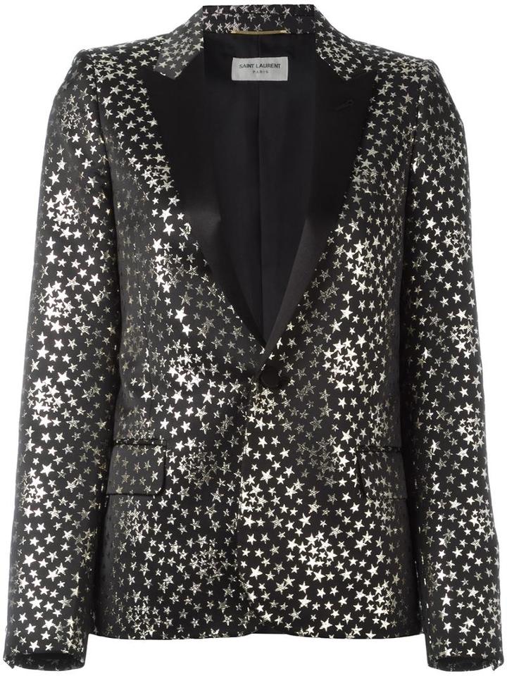 Star Jacquard Blazer, Women's, Size: 36, Black, Cotton/silk/polyester/silk, Saint Laurent