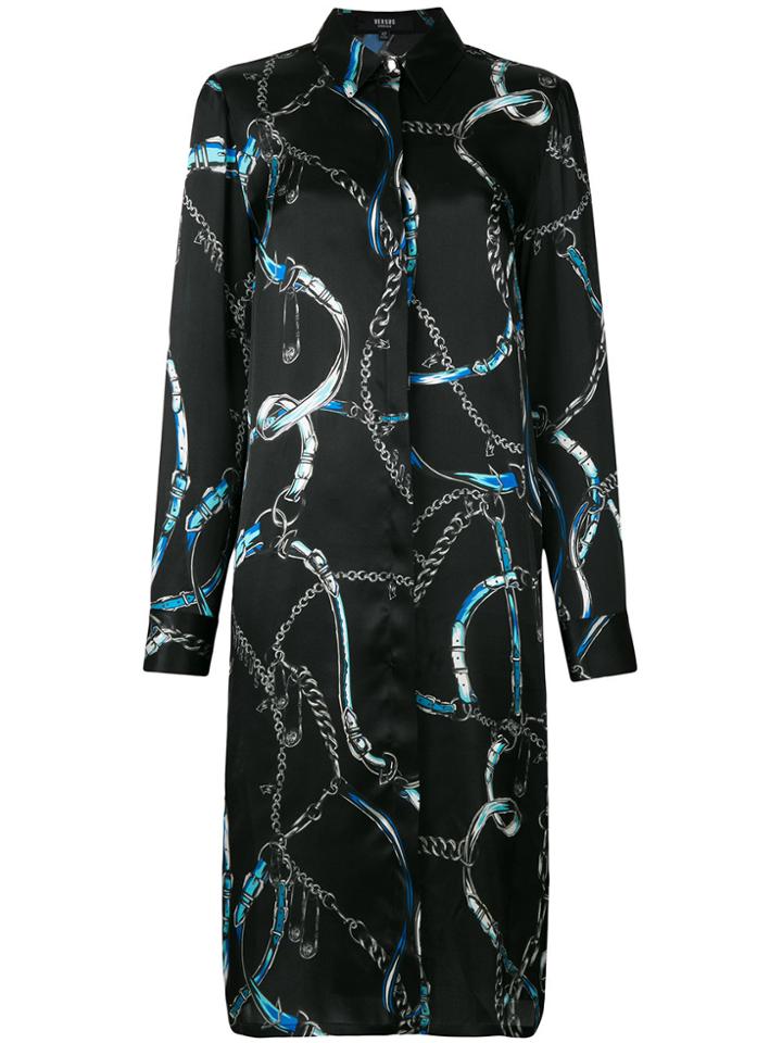Versus Chain Print Shirt Dress - Black