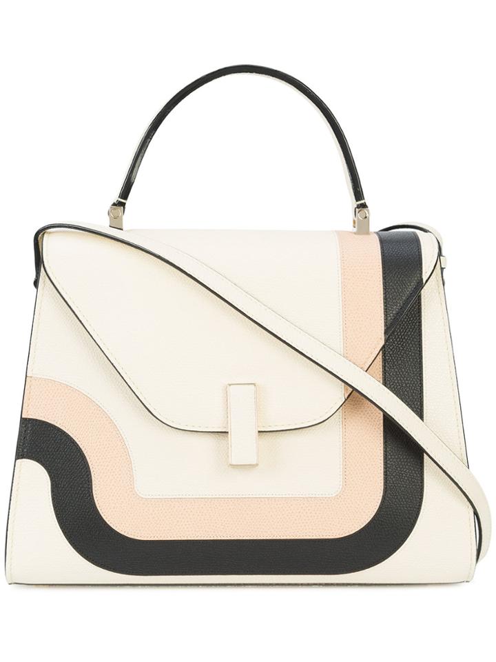 Valextra Contrast Geometric Trim Handbag - White