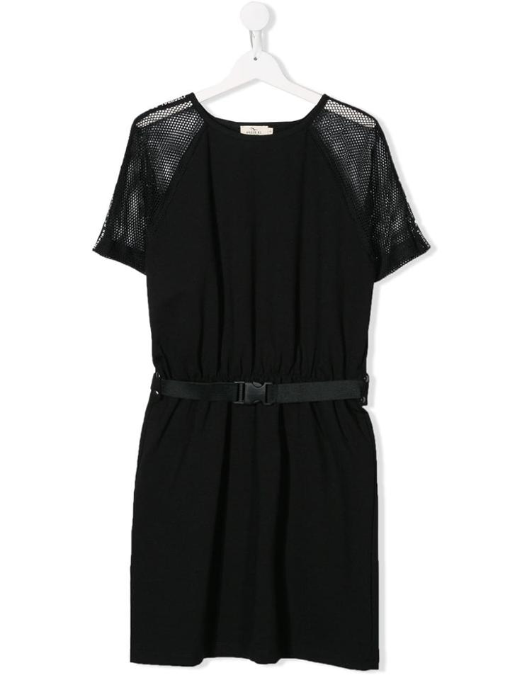 Andorine Belted Mesh Detail Dress - Black