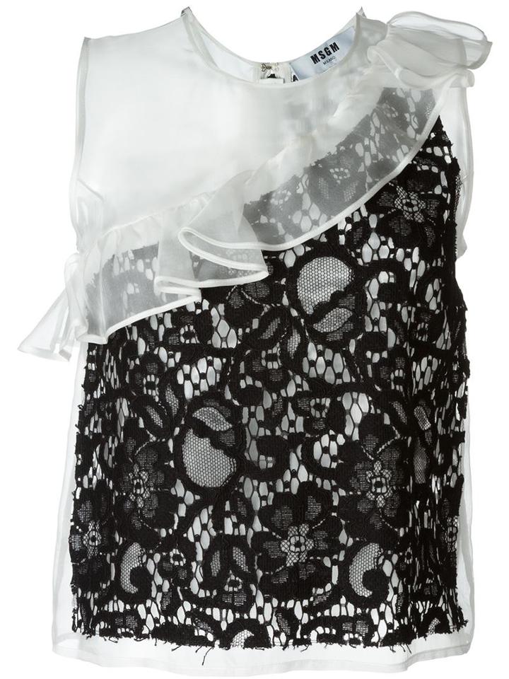 Msgm Tulle Insert Lace Tank Top, Women's, Size: 40, Black, Silk