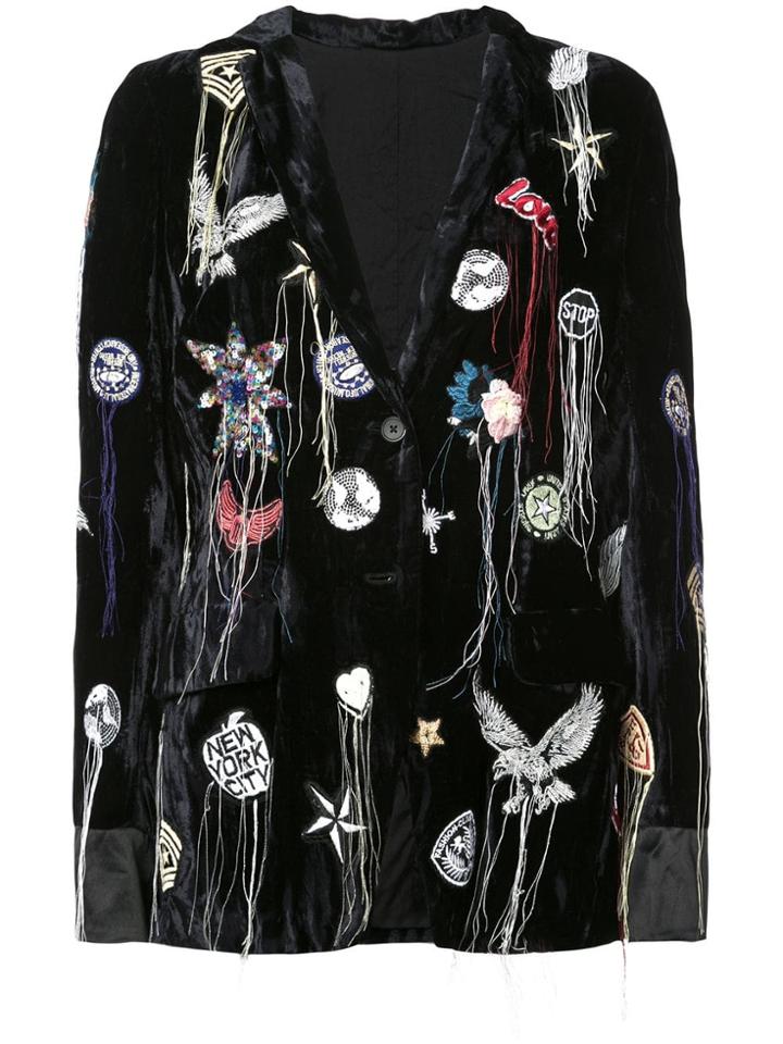Nicole Miller Velvet Tuxedo Blazer - Black