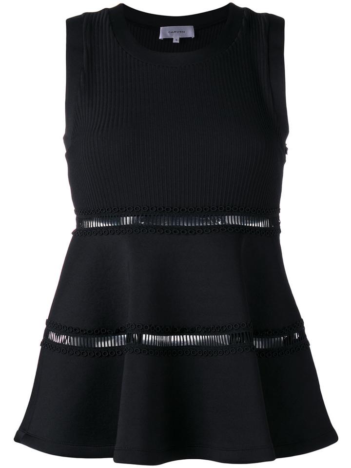 Carven - Waist Embroidered Flared Blouse - Women - Polyester/spandex/elastane - S, Black, Polyester/spandex/elastane