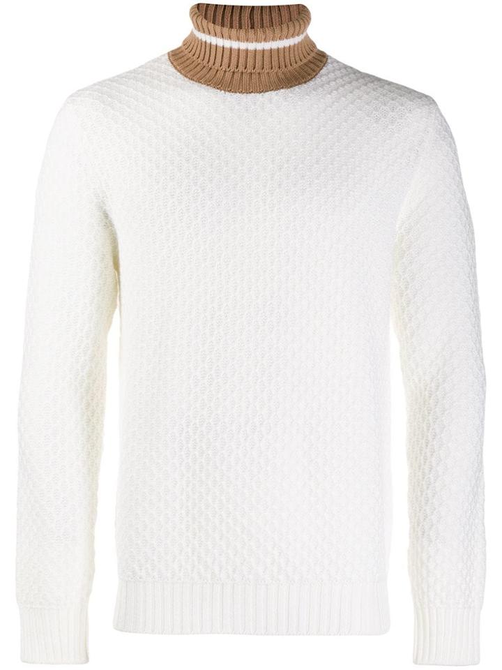 Eleventy Contrast Turtleneck Jumper - White