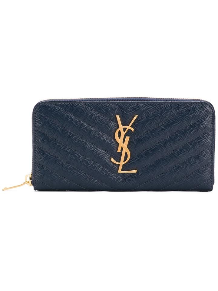 Saint Laurent Monogram Zip-around Wallet - Blue