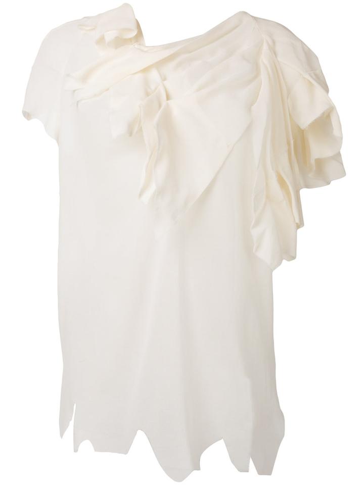 Aganovich Distressed Draped Neck T-shirt, Women's, Size: 40, White, Cotton