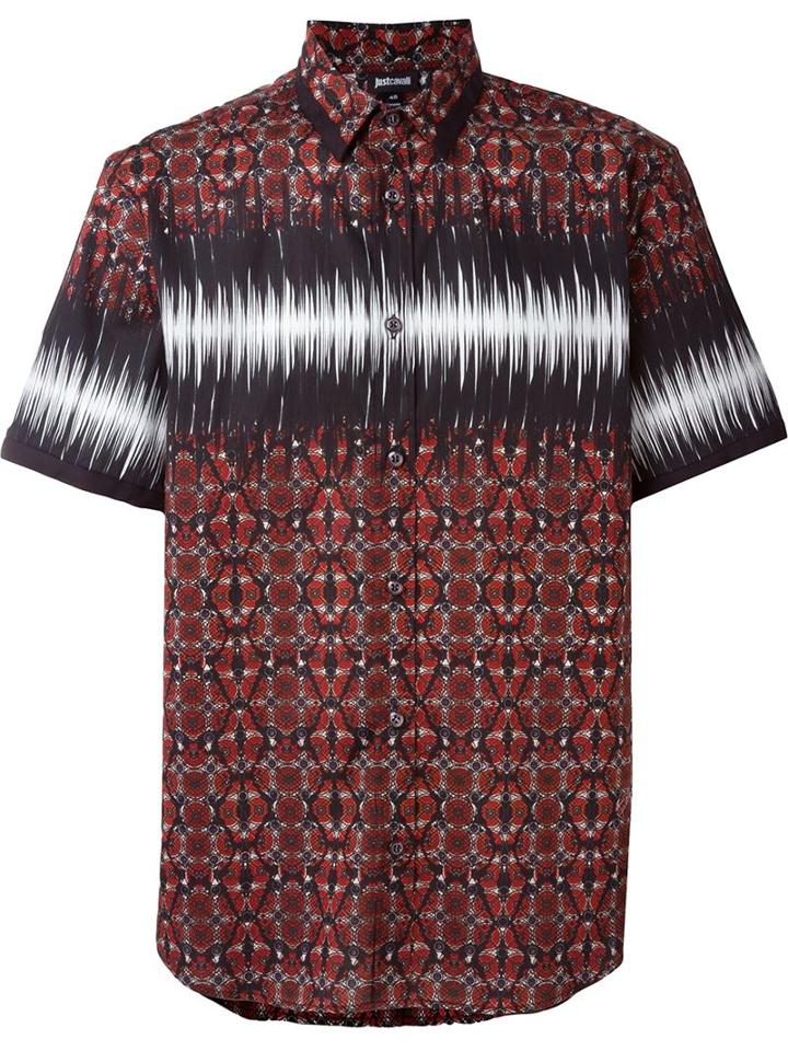 Just Cavalli Printed Shortsleeved Shirt, Men's, Size: 46, Red, Cotton/spandex/elastane