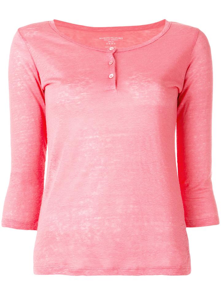 Majestic Filatures Henley Longsleeved T-shirt, Women's, Size: 4, Pink/purple, Linen/flax