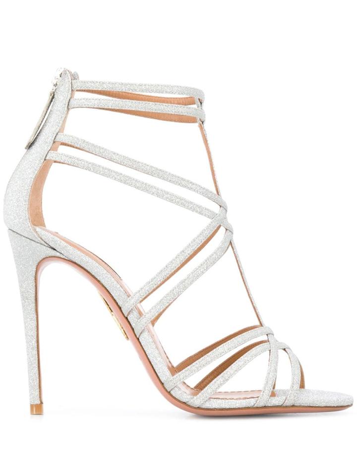 Aquazzura Strappy Glittery Sandals - Silver