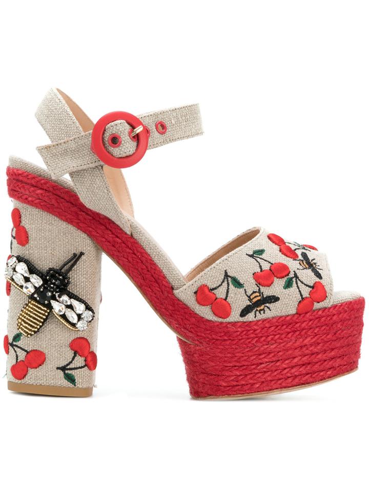 Castañer Embellished Bee Platforms - Nude & Neutrals
